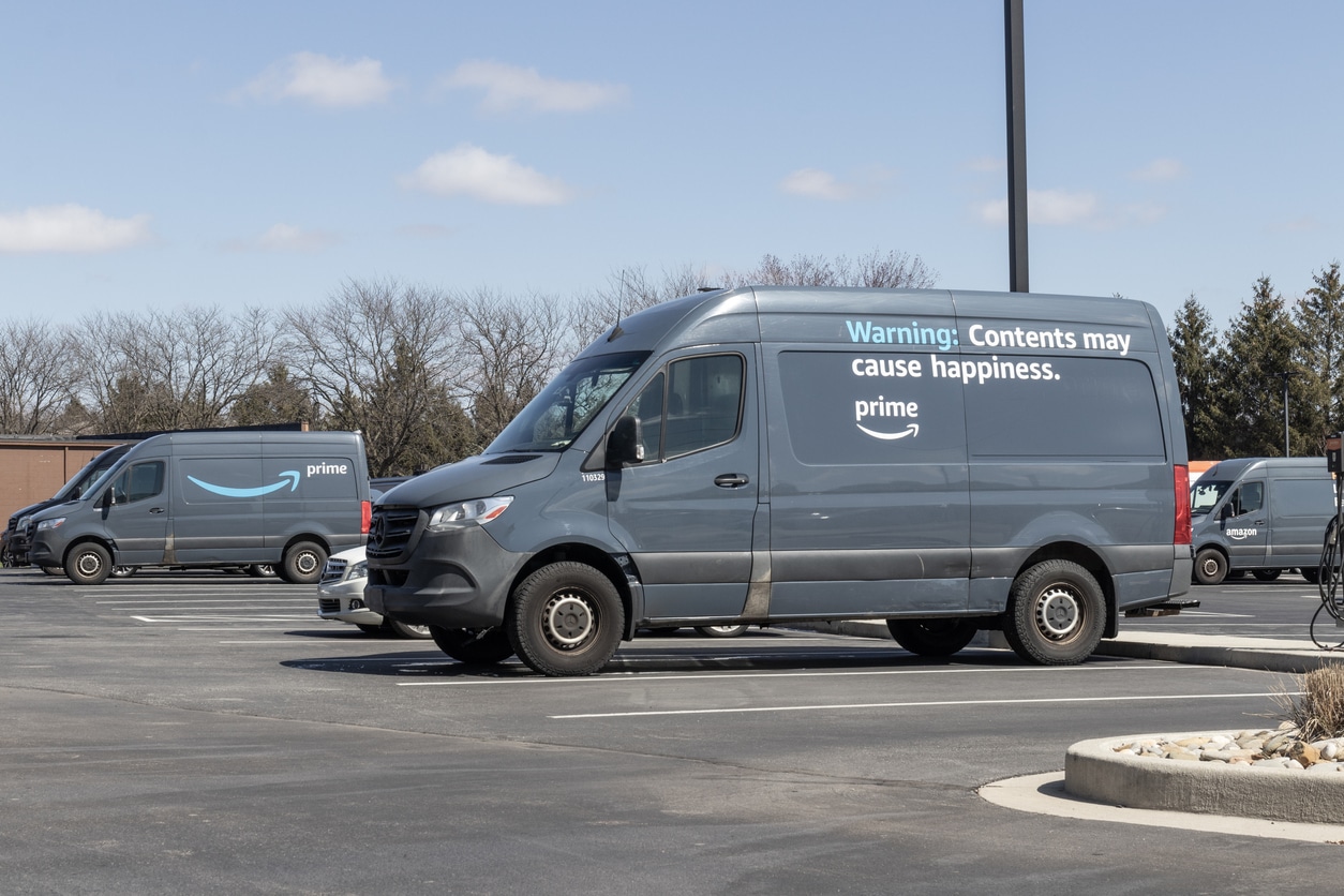 photo of Amazon truck in an open parking lot