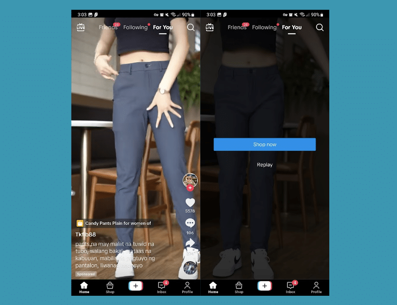 Screenshot of video shopping ad on TikTok
