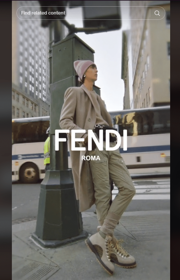 Screenshot of Fendi commercial on TikTok.