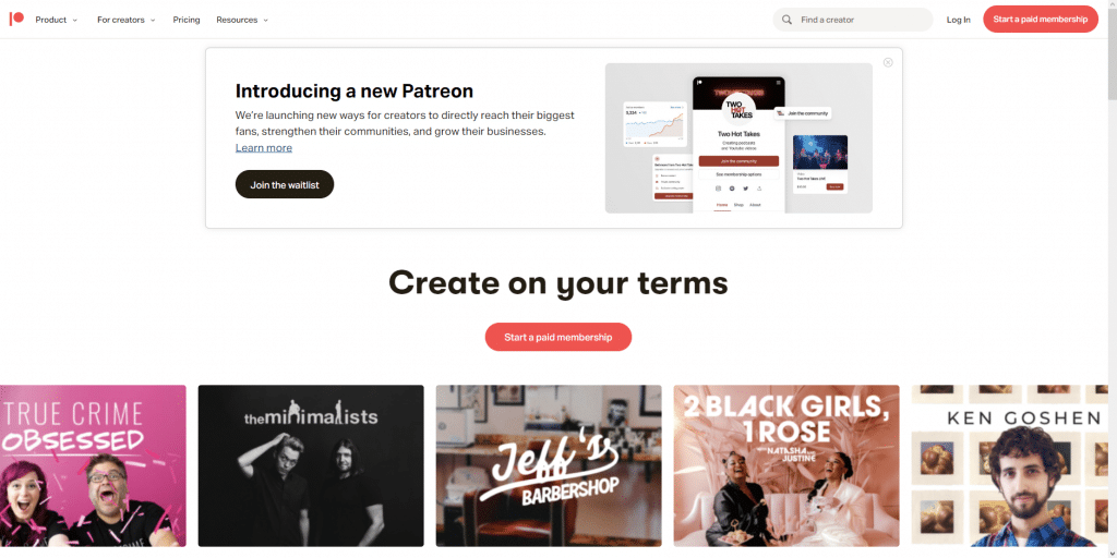 Patreon Homepage