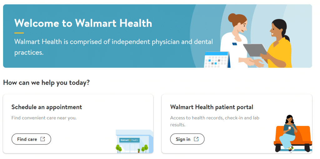 Walmart Health webpage