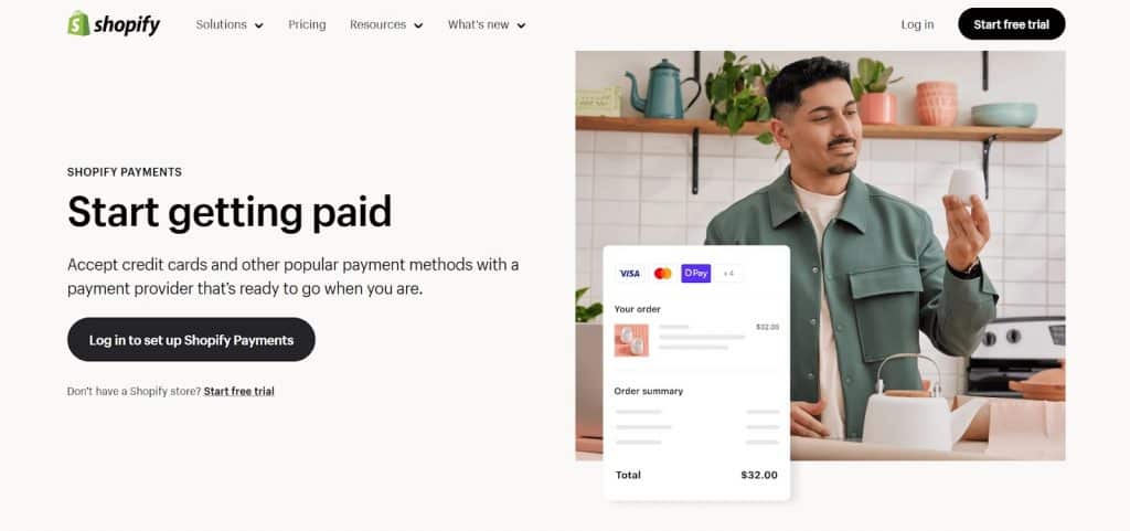 Shopify payments homepage
