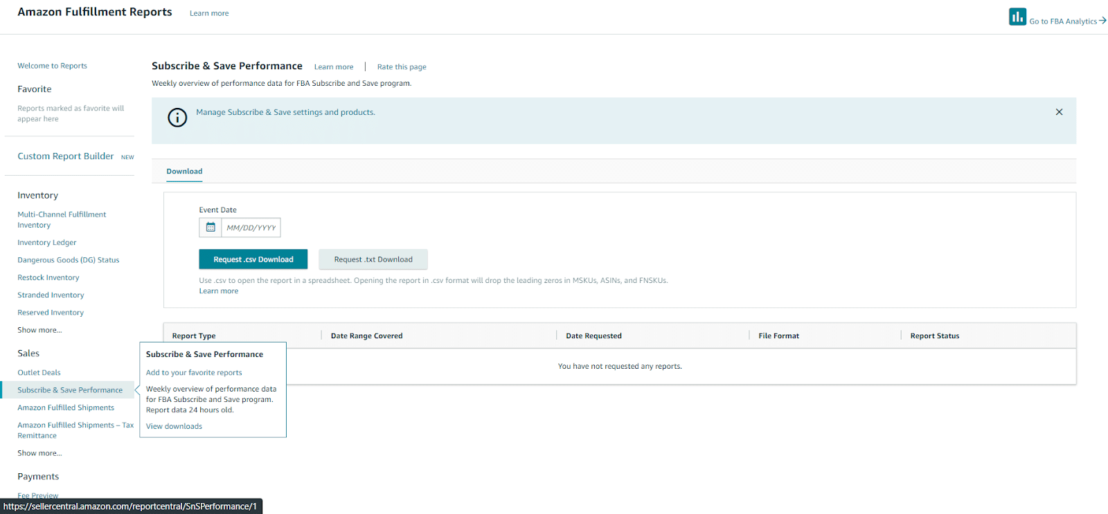 use of an Amazon Subscribe and Save performance report