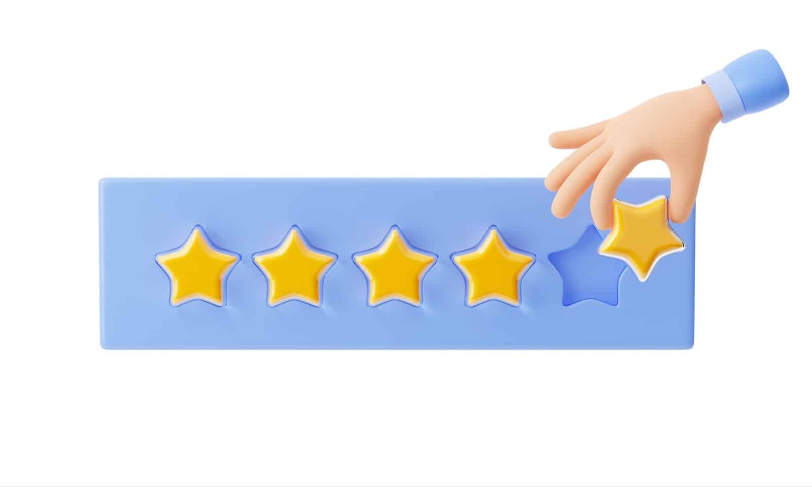 Photo of someone taking out a star from a 5 star rating.