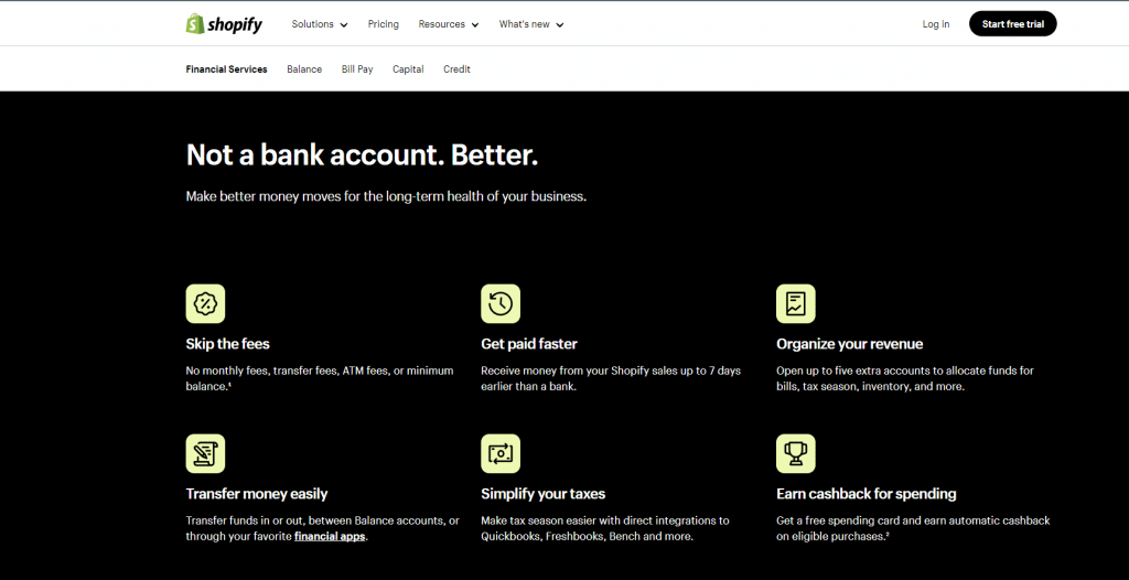 Shopify Balance homepage