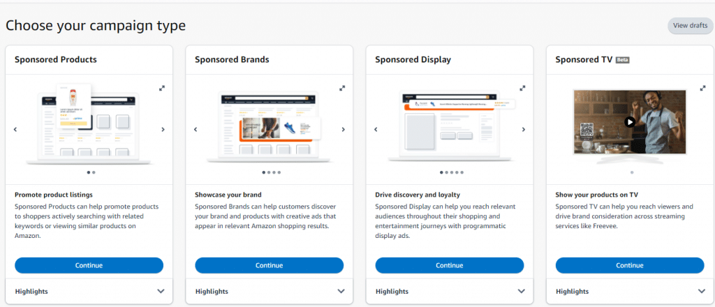 different campaign types available on Amazon