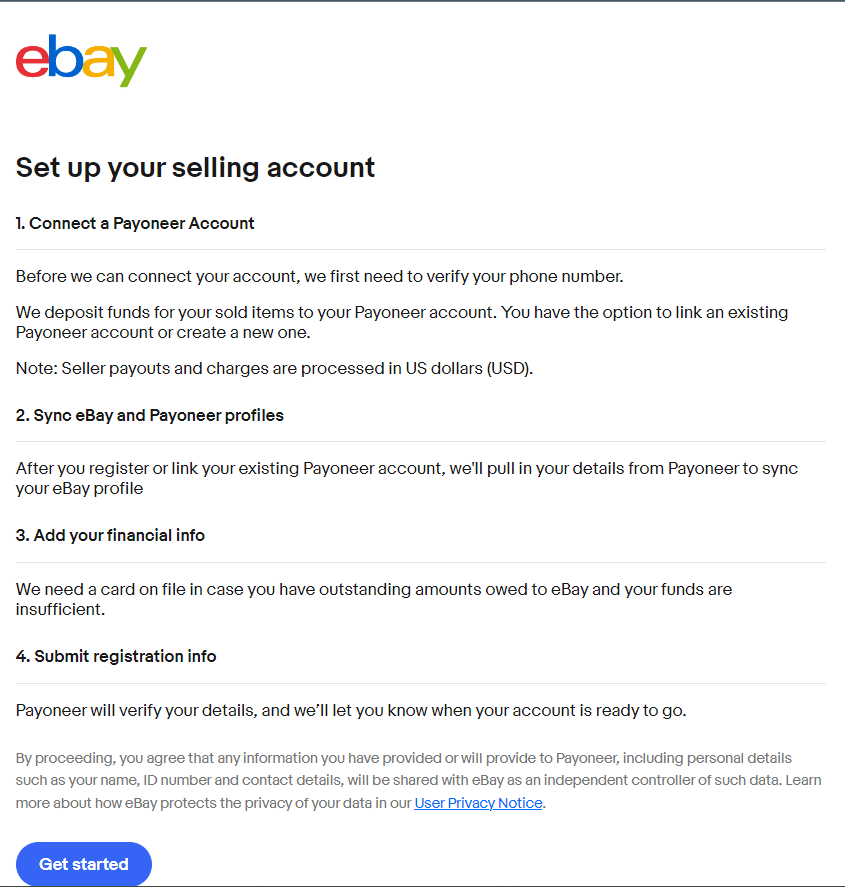 finish setting up your seller account on eBay