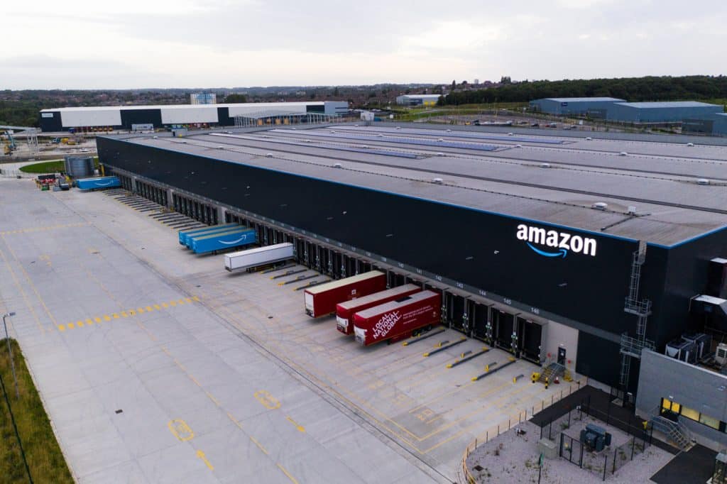 Aerial view of one of Amazon's warehouses