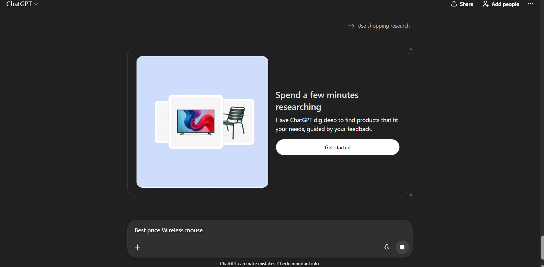 Screenshot of ChatGPT shopping research pop-up.
