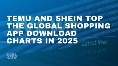 Feature image with article title Temu and SHEIN top the global shopping app download charts in 2025.