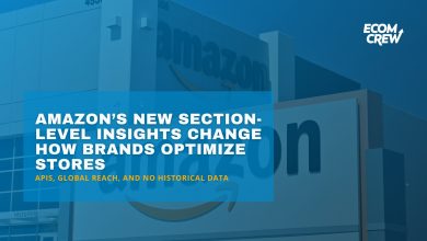 Amazon’s New Section-Level Insights Change How Brands Optimize Stores cover image featuring an Amazon warehouse building.