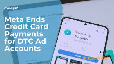 Article cover image featuring article title "Meta Ends Credit Card Payments for DTC Ad Accounts" over meta ads mobile app download page on the app store.