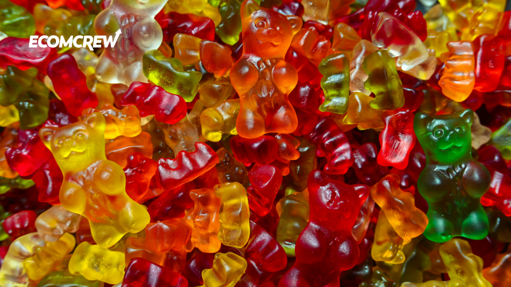 Image of gummy beats laid out on a table.