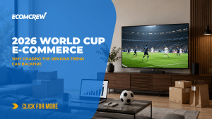 Ecommerce packages, online sales data, and soccer viewing gear representing 2026 World Cup demand