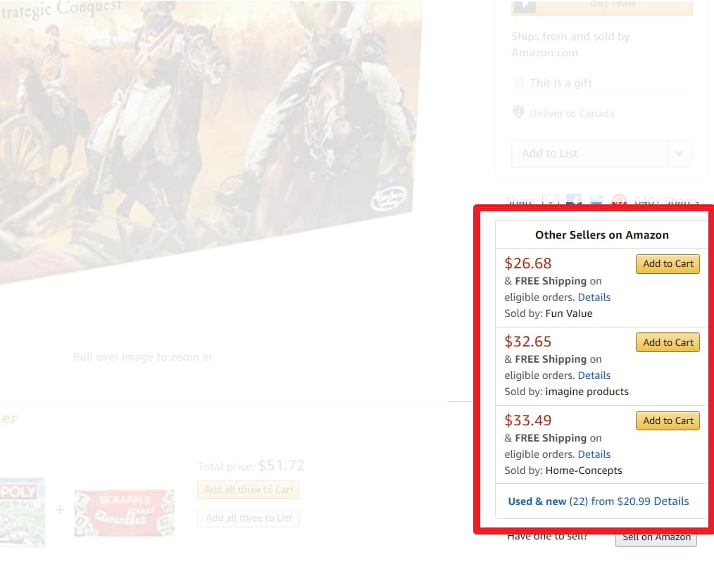 other sellers on an Amazon listing